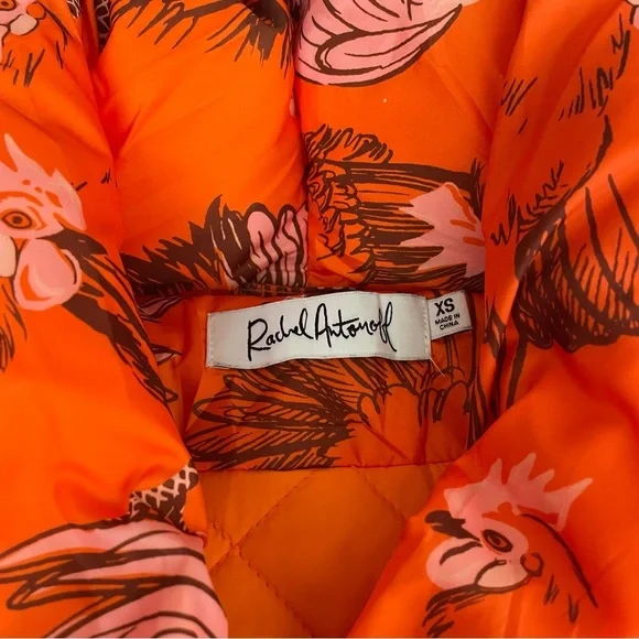 Rachel Antonoff Midi-Length Toni Puffer Jacket Orange Roaster Print - Picture 12 of 16